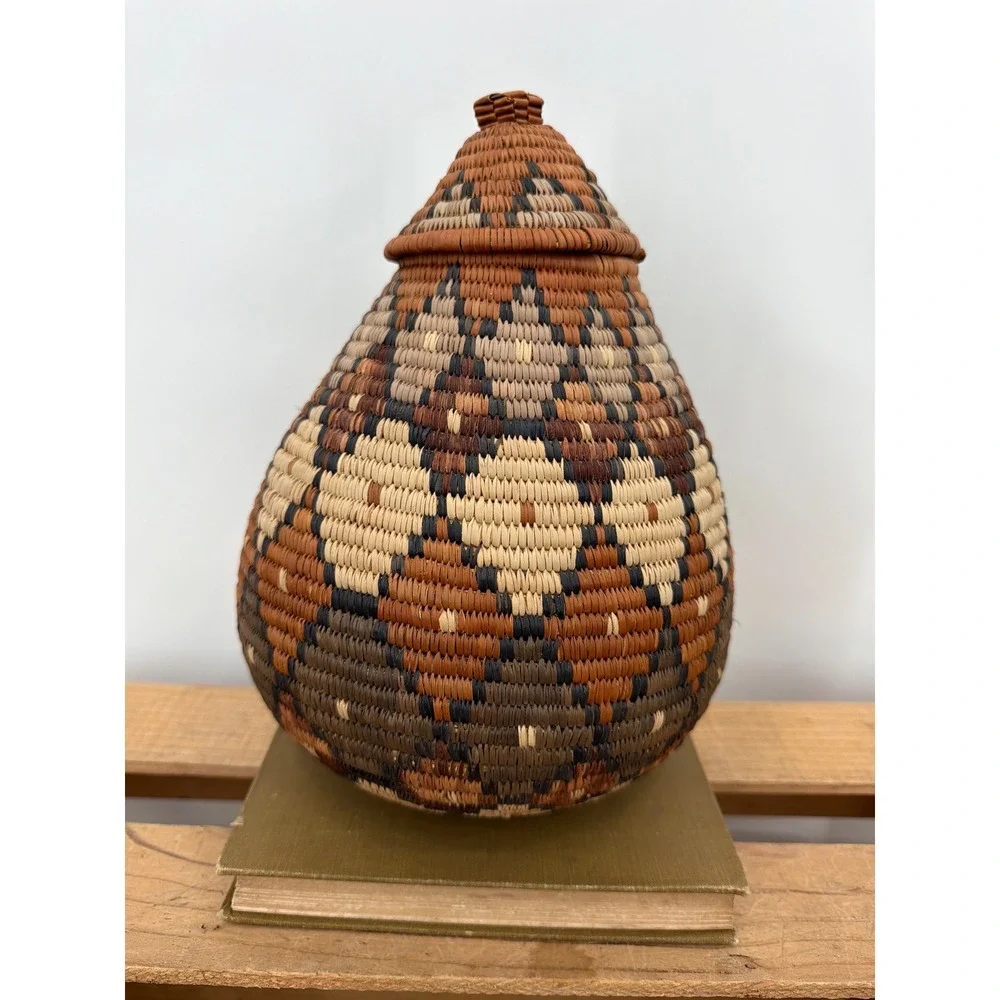 Handmade Zulu Basket Zandile Xulu South Africa Woven Ukhamba Beer Basket Lidded